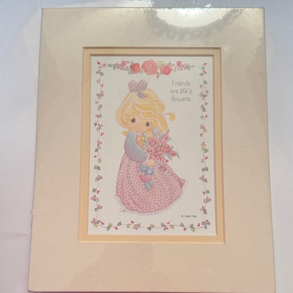 Vintage 1997 Precious Moments Pink and Blue Friends Print